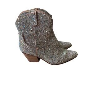 Betsey Johnson SB Diva Rhinestone Western Ankle Cowboy Boots Bridal Sparkle 7.5